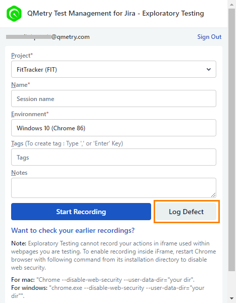 Log Defect Button Log Defect Button