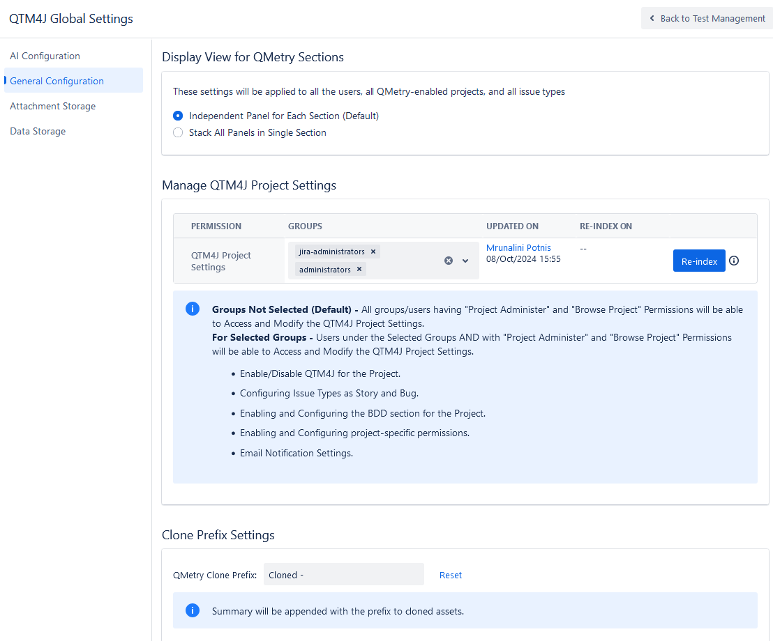 Manage QTM4J Project Settings