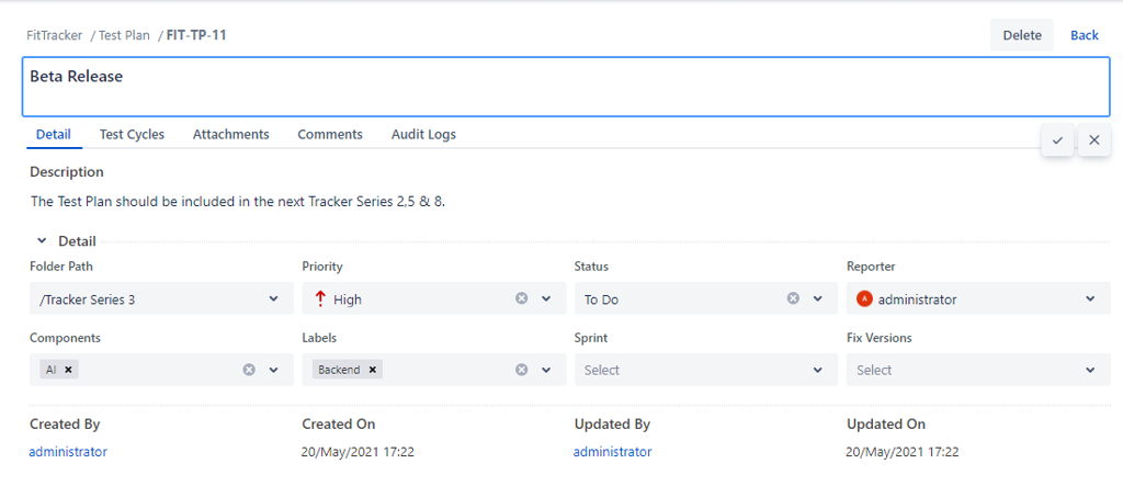 Inline Editing of Test Plan