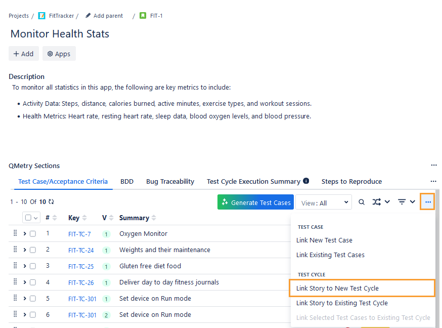 Link Story to New Cycle Option