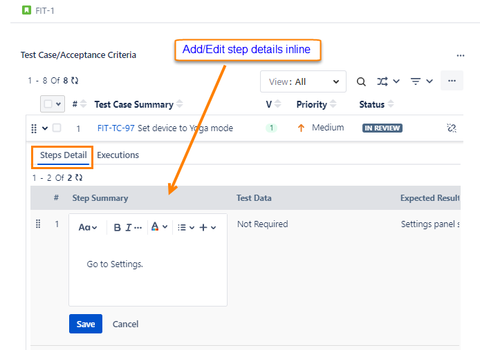 Add Step Details Inline