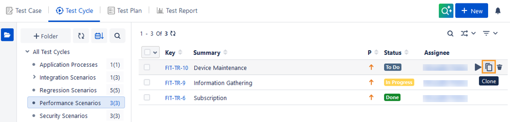 Clone Test Cycle from List View Clone Test Cycle from List View
