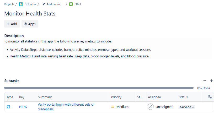 Subtasks Section in Jira Subtasks Section in Jira