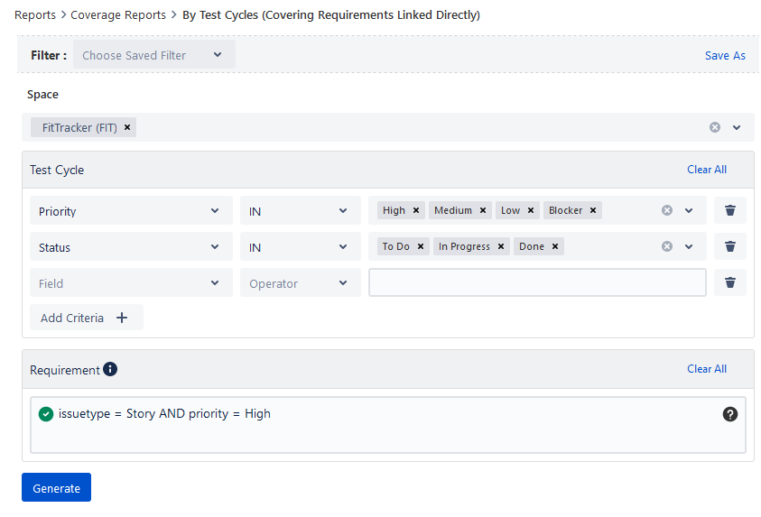 Coverage by Test Cycle Report