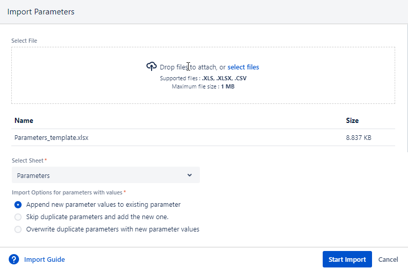 Start Parameter Import Start Parameter Import