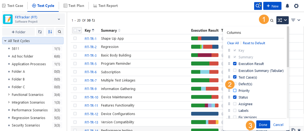 Hide Column on Test Cycle List View