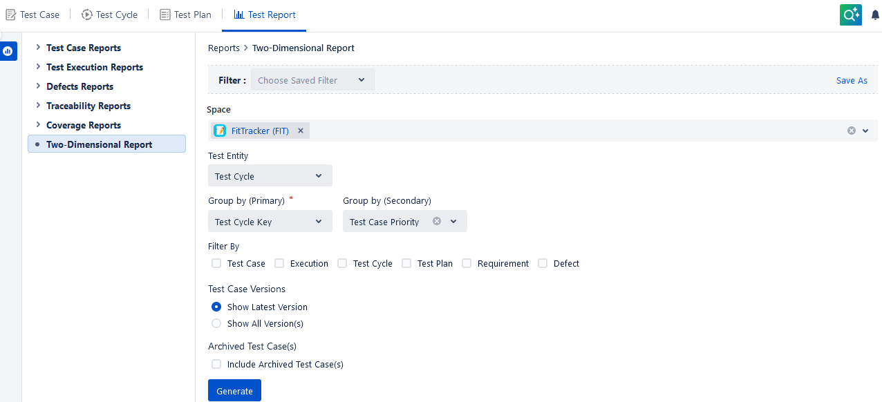 Generate Two Dimensional Report