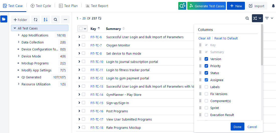 Test Case List View