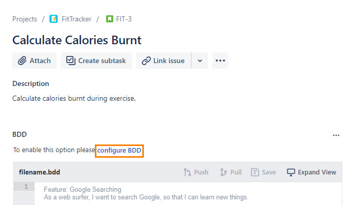 Configure BDD in Story