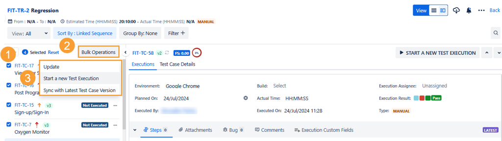 Multiple TCs New Execution Grid View
