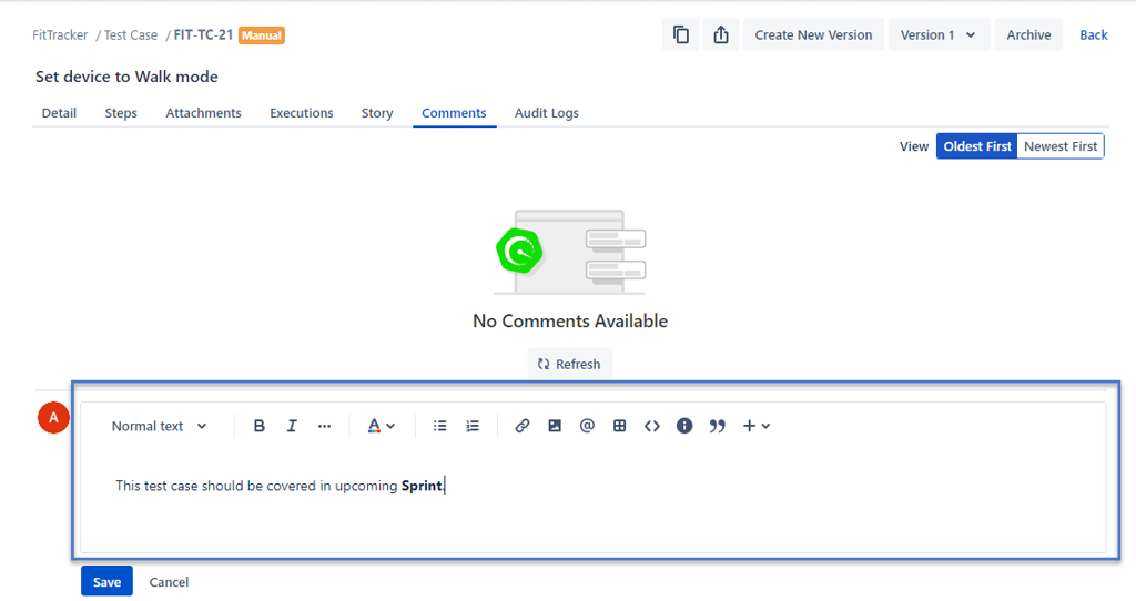 Save Test Case Comments