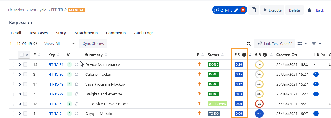 Flaky Score Test Cycle Detail Page