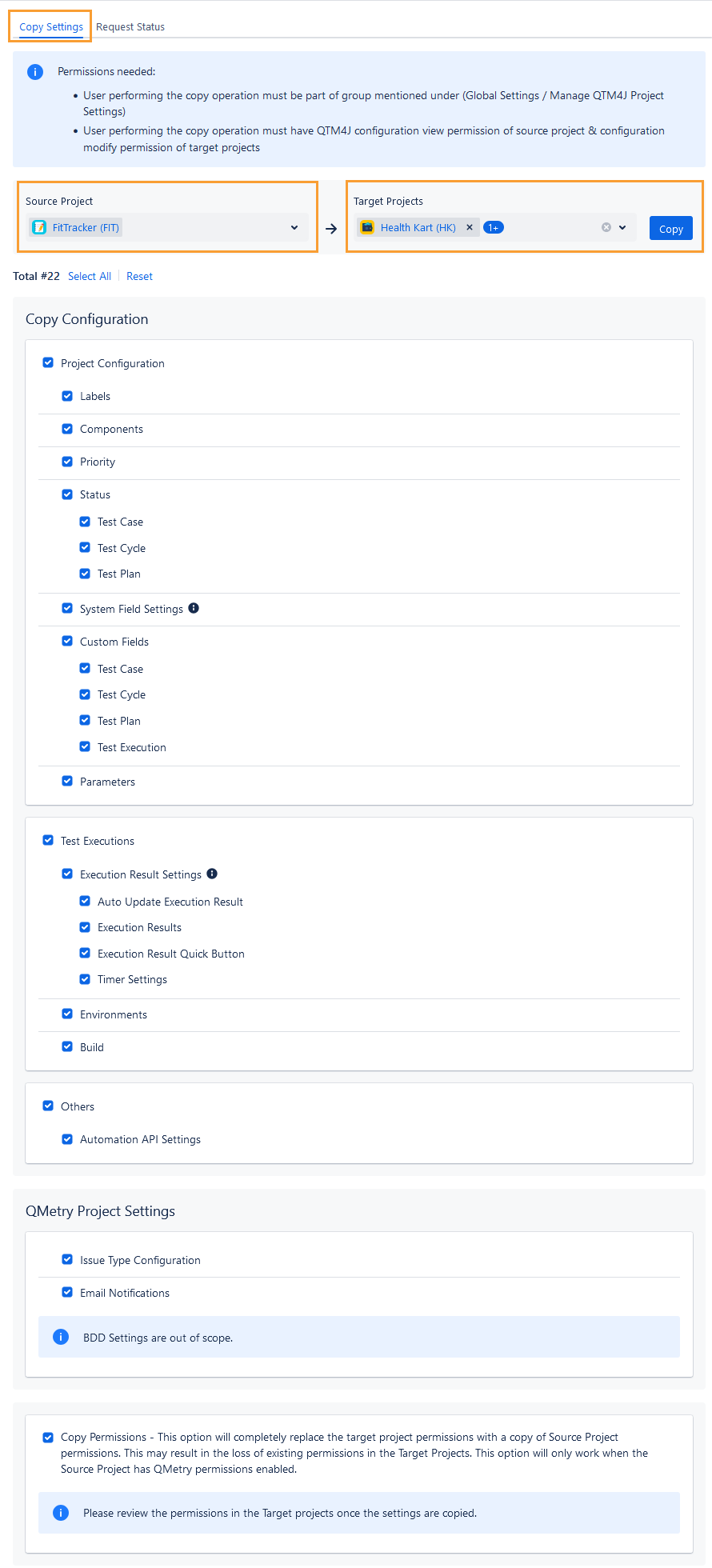 Copy Project Settings Option