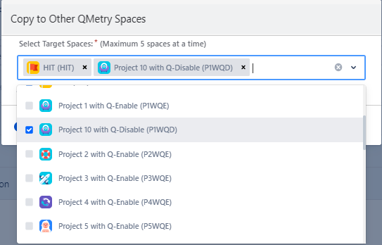 Select Project to Copy Parameters