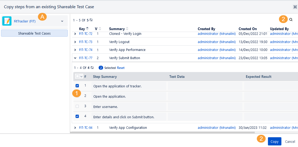 Select Steps to Copy in Shareable