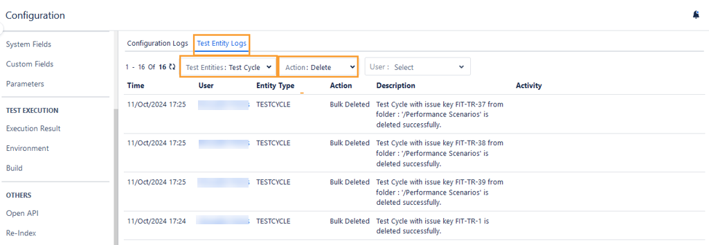 Delete Test Cycles Audit Logs