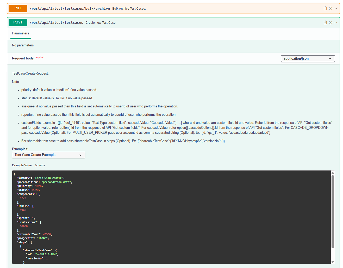 Create New Test Case API Create New Test Case API