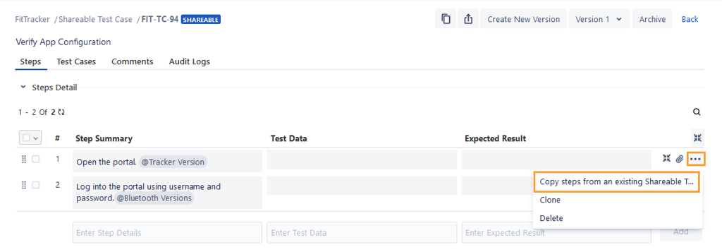 Editing a Shareable Test Case