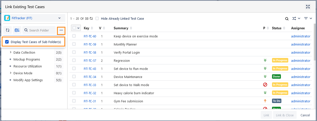 Display Test Cases of Sub Folders Option