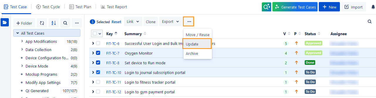 Bulk Update Test Cases