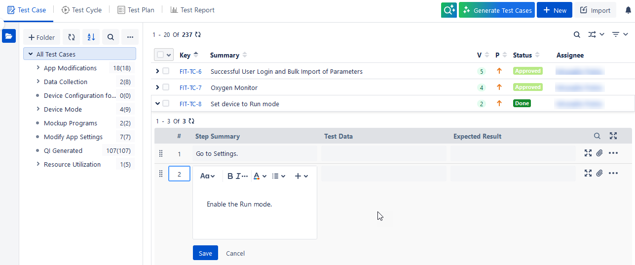 Edit Test Steps Inline