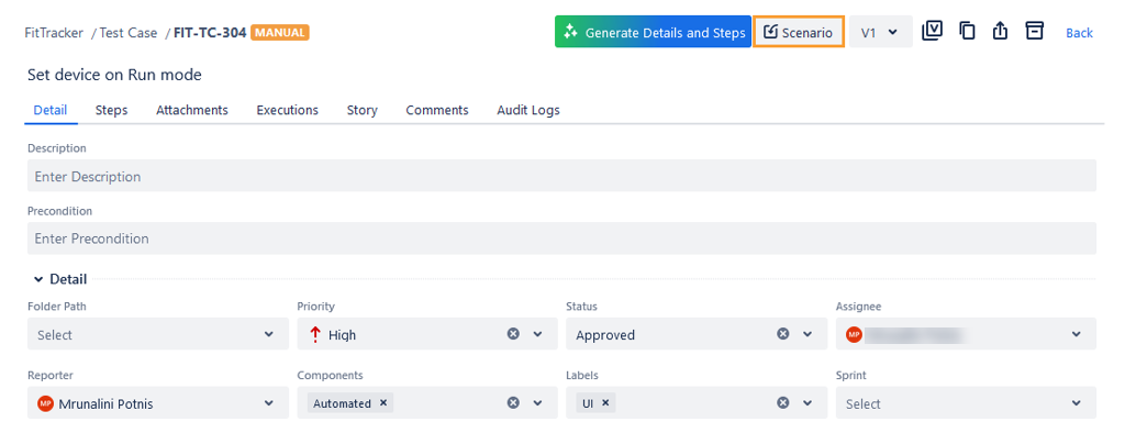 Update an Existing Test Case with Scenario Update an Existing Test Case with Scenario