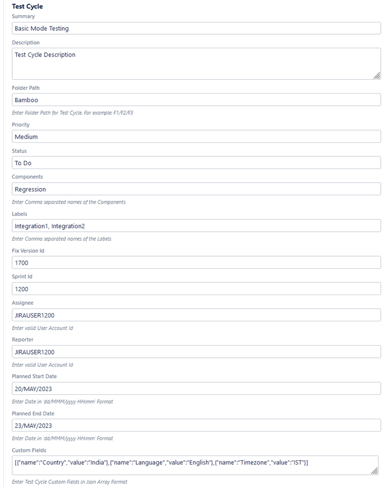 Server Test Cycle Fields Server Test Cycle Fields