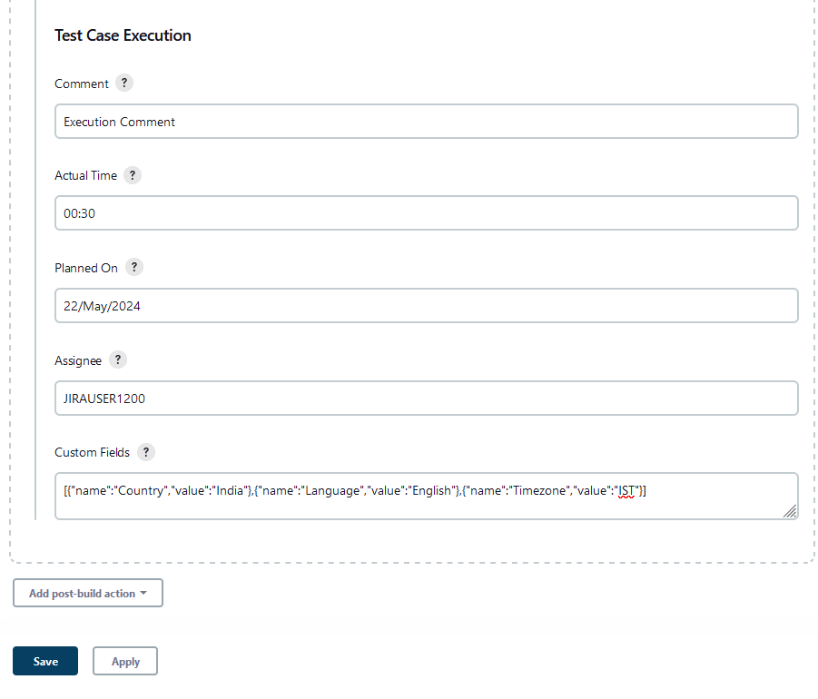 Jenkins Server TC Execution Fields Jenkins Server TC Execution Fields