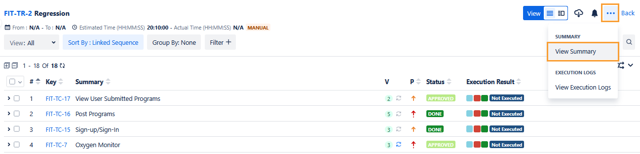 Test Execution View Summary