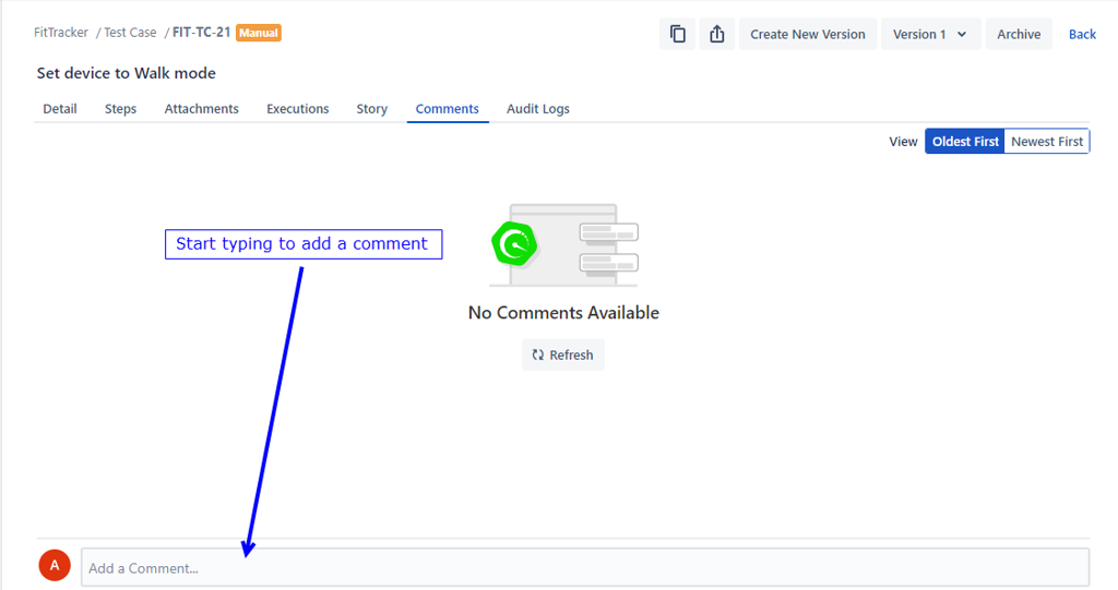 Add Test Case Comments