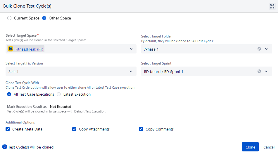 Bulk Clone Test Cycle to Other Project