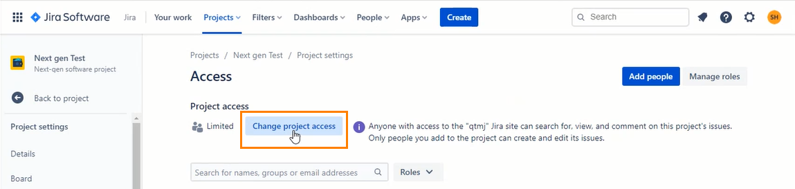 Project Access Page