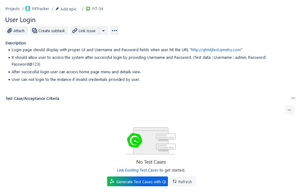 Generate TC with QI in Story