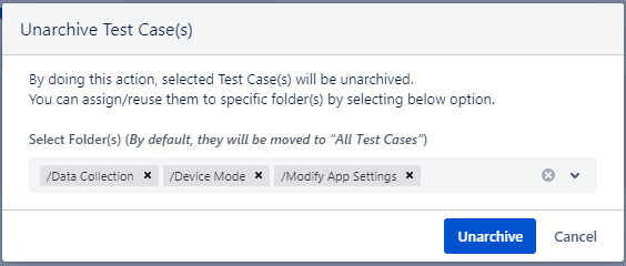Unarchive Test Cases Confirmation