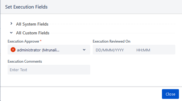 Set Execution Fields Dialog Box
