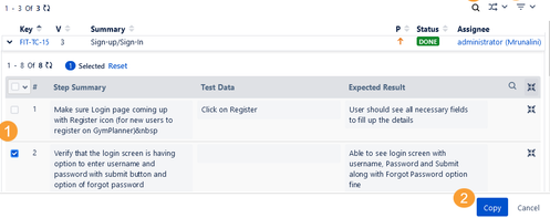 Select Steps from Test Case Screen