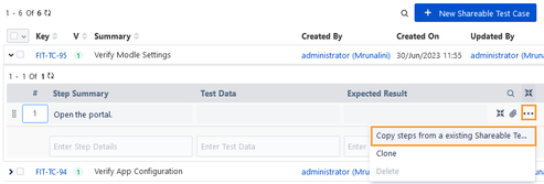 Copy Steps from an Existing Shareable Test Case
