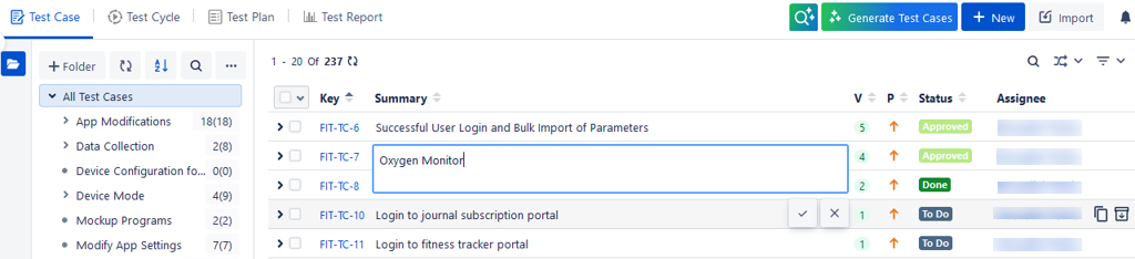 Edit Test Case Summary
