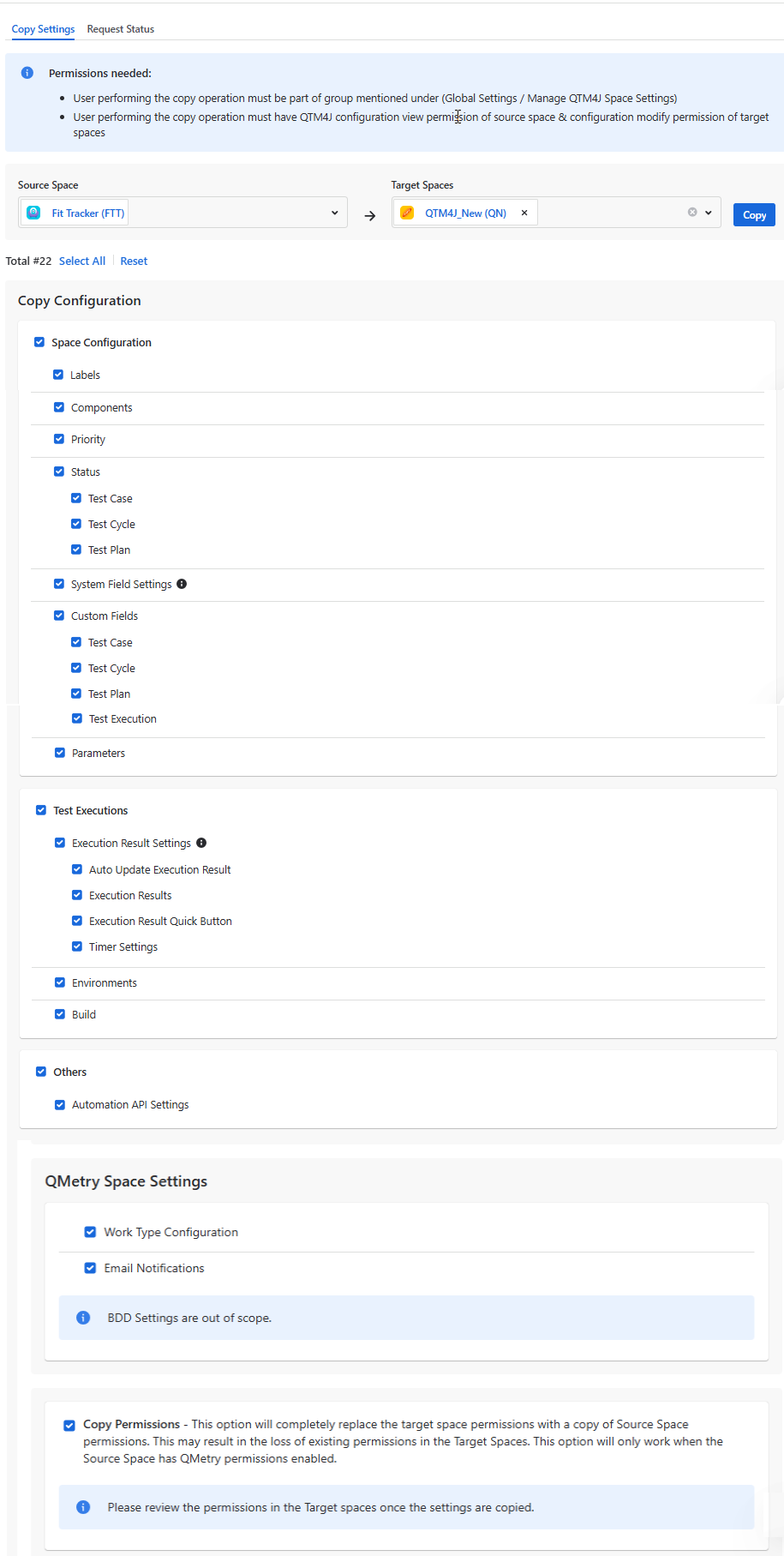 Copy Space Settings Option